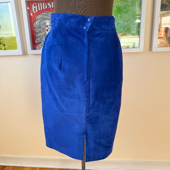 Vintage 90s Vibrant Royal Blue Suede Pencil Skirt - Picture 3 of 11